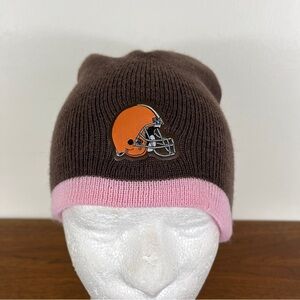 NFL Cleveland Browns Logo Winter Knit Beanie Hat Breast Cancer Awareness Pink